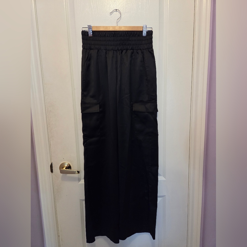 Black Satin Wide-Leg Pants